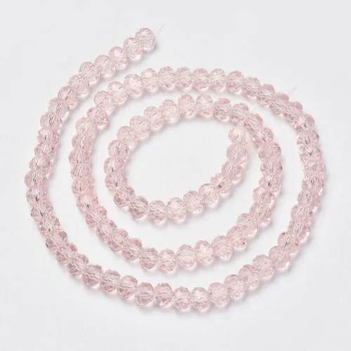 Crystal Glass Beads, Rondelle, Transparent, Faceted, Pink, 8mm