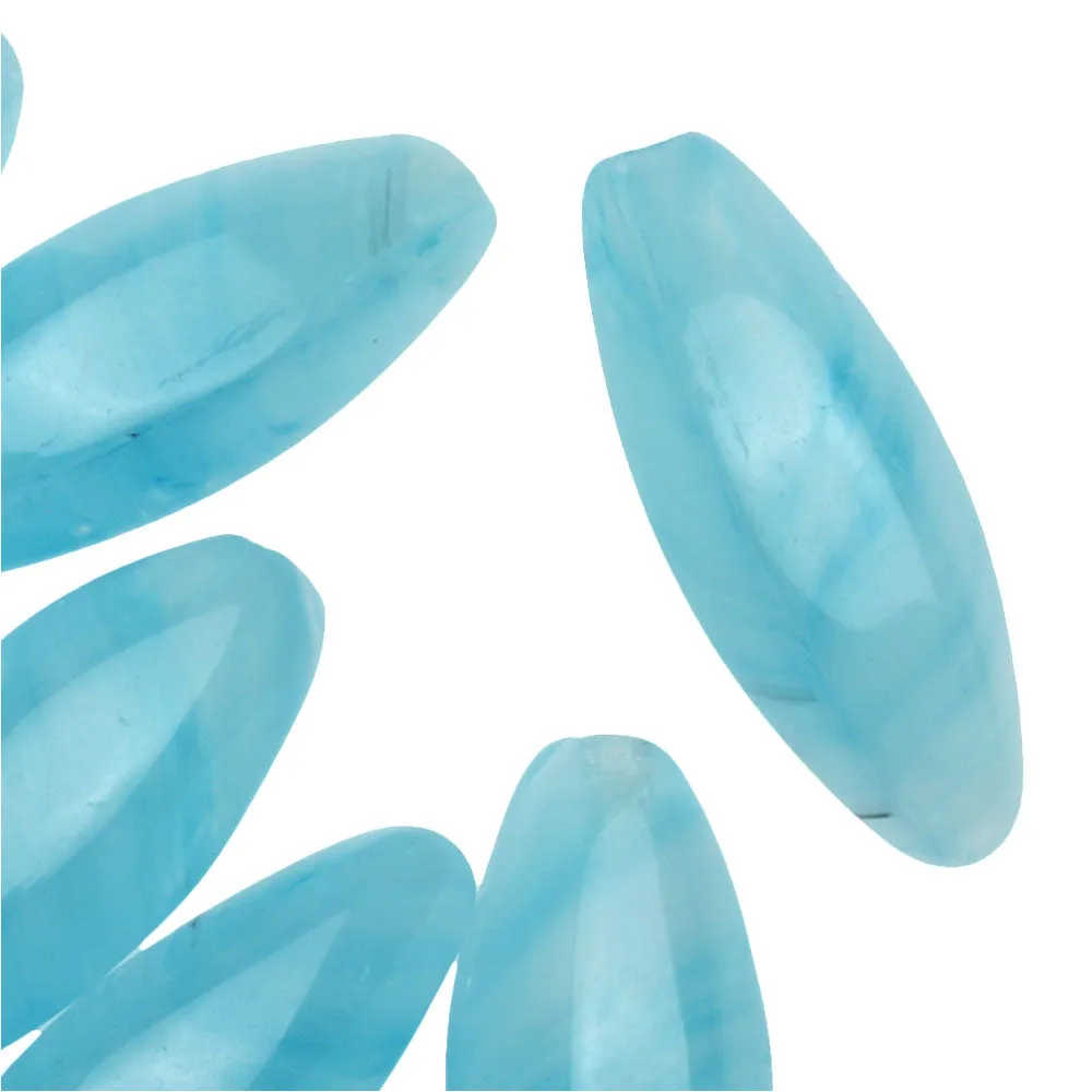 Czech Glass Beads, Oval 17.5x7mm, Turquoise Blue Swirl (1 Ounce)