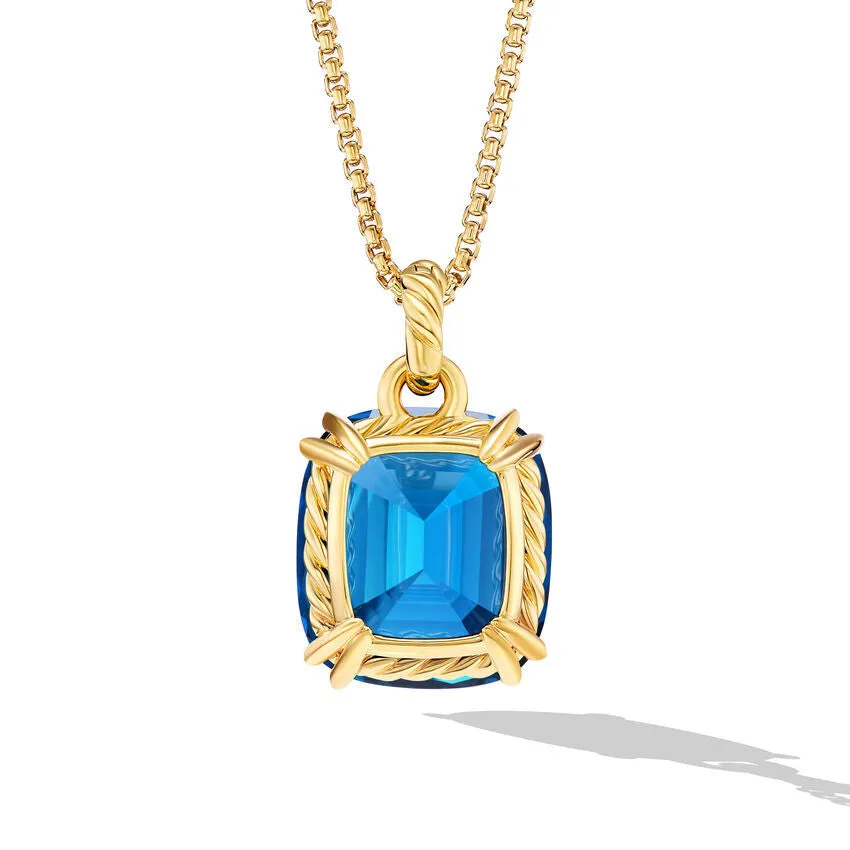 David Yurman Marbella Pendant in 18K Yellow Gold with Hampton Blue Topaz, 22mm