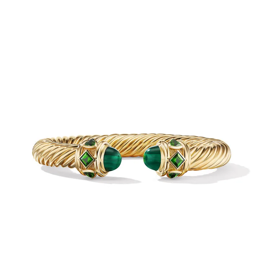 David Yurman Renaissance Bracelet in 18K Yellow Gold with Malachite and Green Chrome Diopside