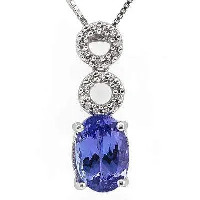 DAZZLING 2.304 CARAT TW (23 PCS) GENUINE VIOLET BLUE TANZANITE & GENUINE DIAMOND 14K SOLID WHITE GOLD PENDANT