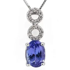 DAZZLING 2.304 CARAT TW (23 PCS) GENUINE VIOLET BLUE TANZANITE & GENUINE DIAMOND 14K SOLID WHITE GOLD PENDANT