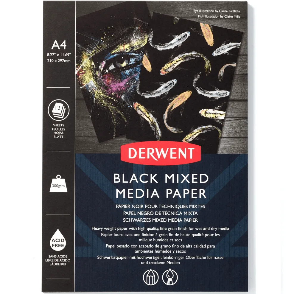 Derwent Black Mixed Media Pad 300gsm 12 Sheets A4