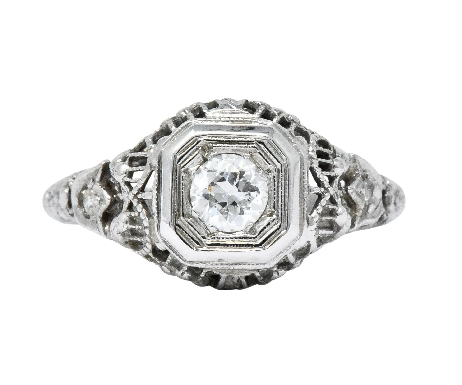 Edwardian 0.32 CTW Diamond 18 Karat White Gold Engagement Ring