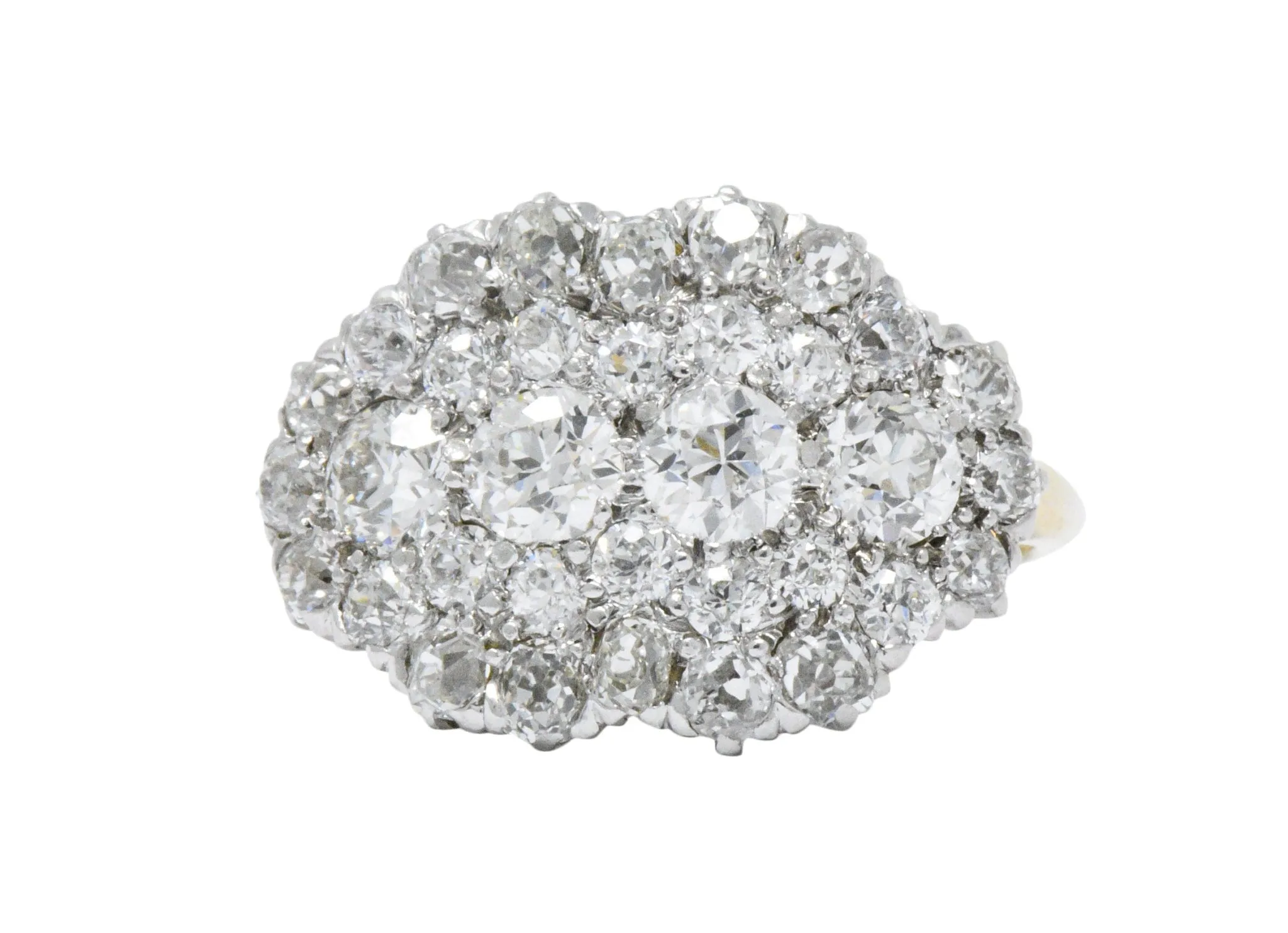 Edwardian 2.00 CTW Diamond Platinum & 14 Karat Gold Alternative Cluster Ring