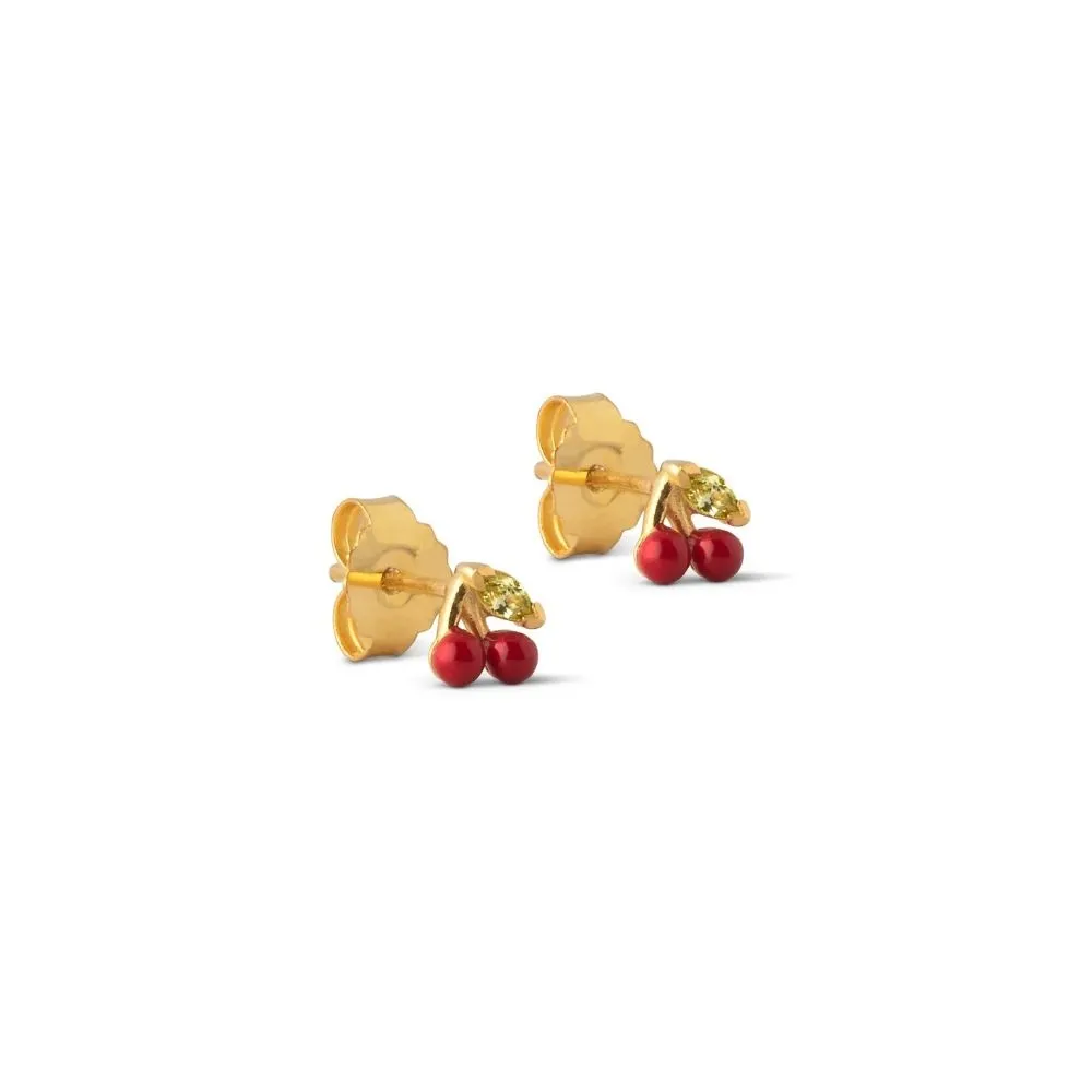 Enamel Copenhagen Cherry Studs - Red Gold