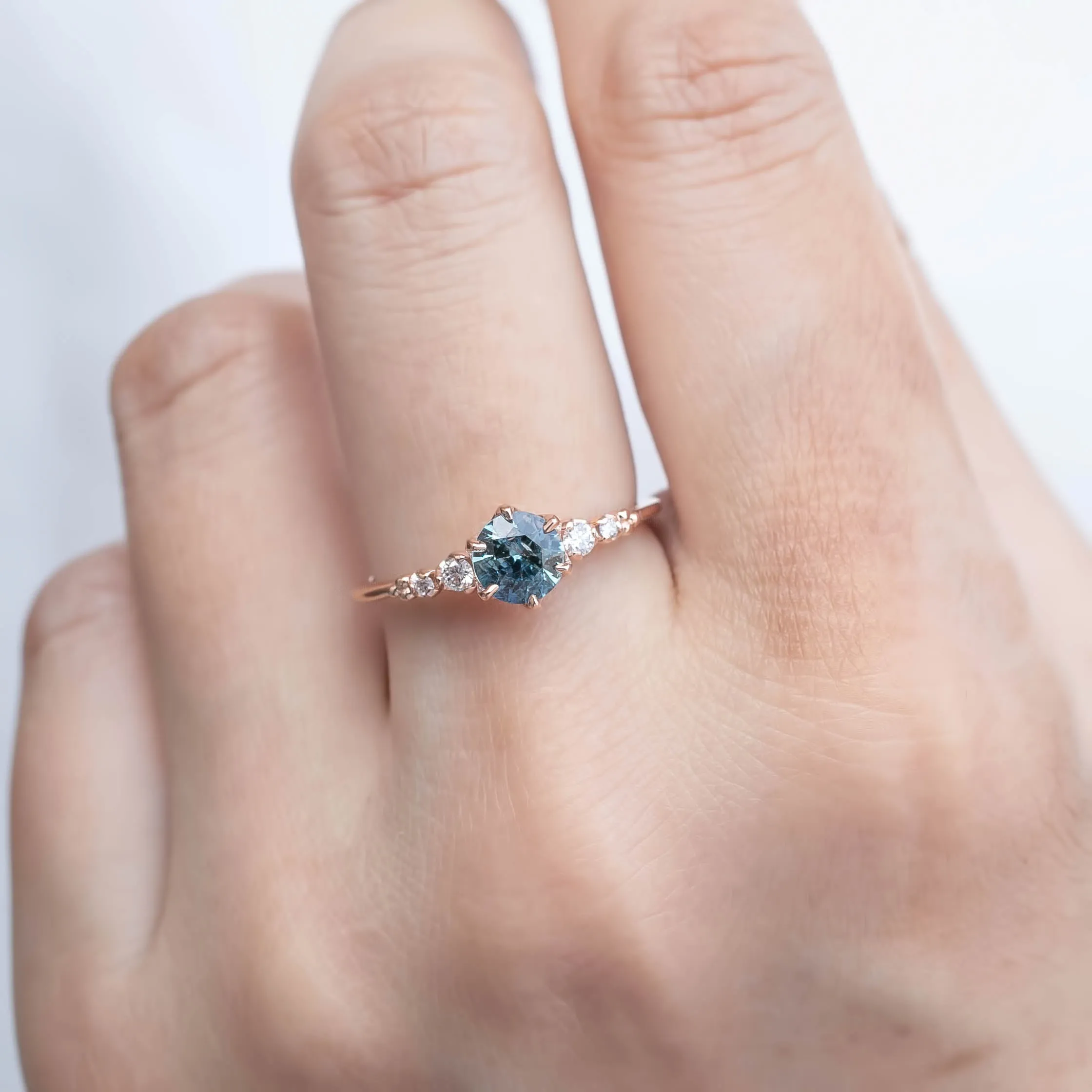 Estel Fleur Ring - 0.70ct Icy Blue Montana Sapphire, 14k Rose Gold (One of a kind)