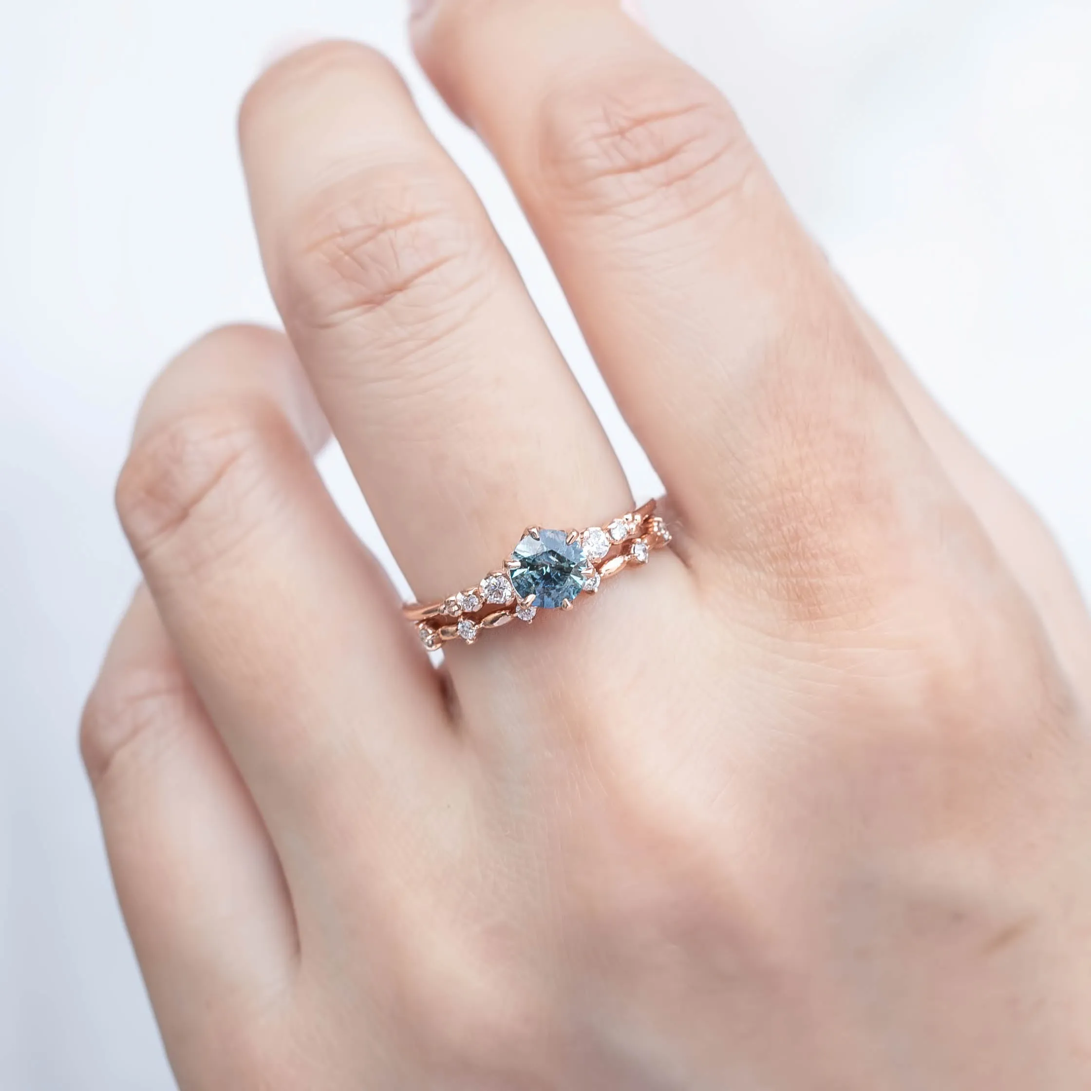 Estel Fleur Ring - 0.70ct Icy Blue Montana Sapphire, 14k Rose Gold (One of a kind)