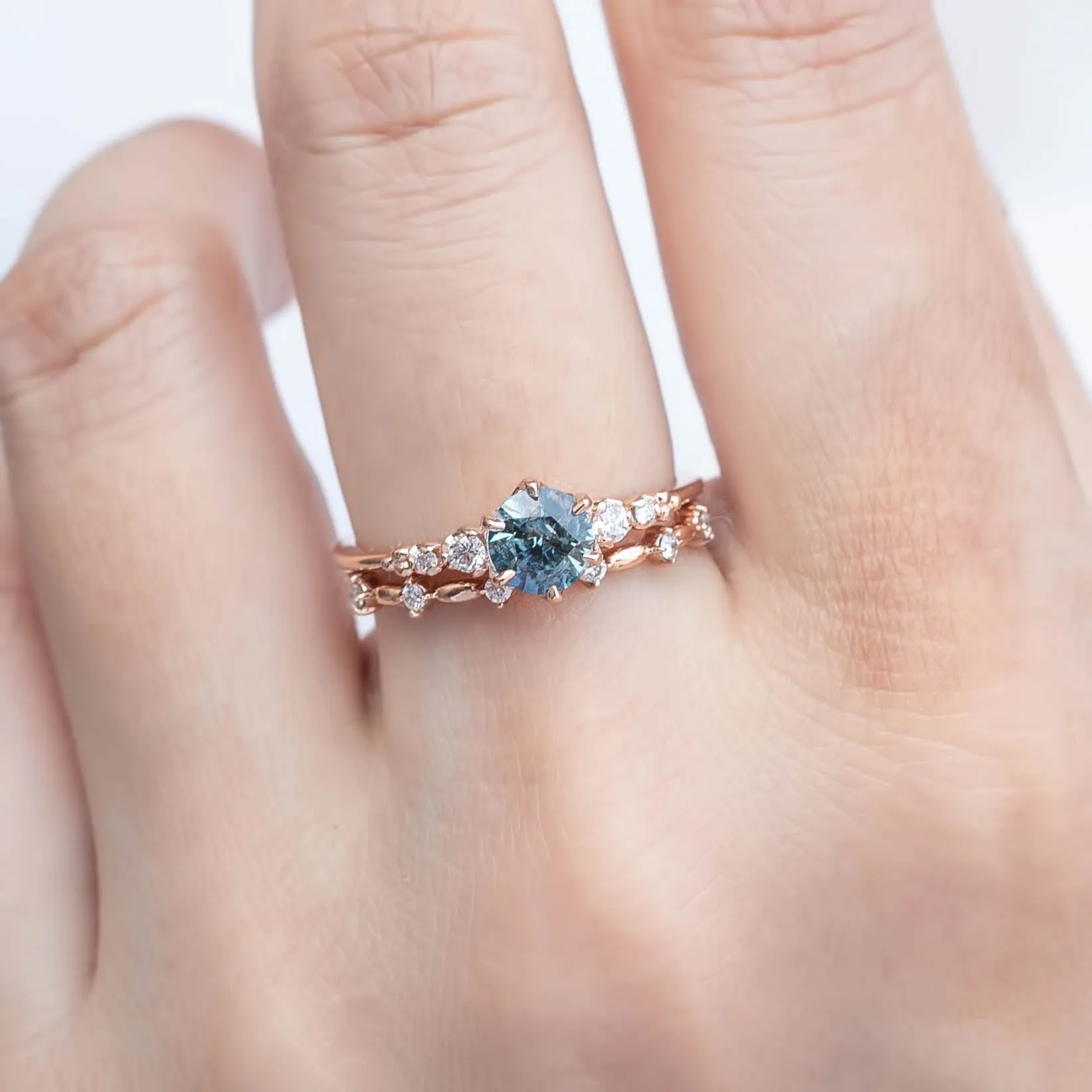 Estel Fleur Ring - 0.70ct Icy Blue Montana Sapphire, 14k Rose Gold (One of a kind)