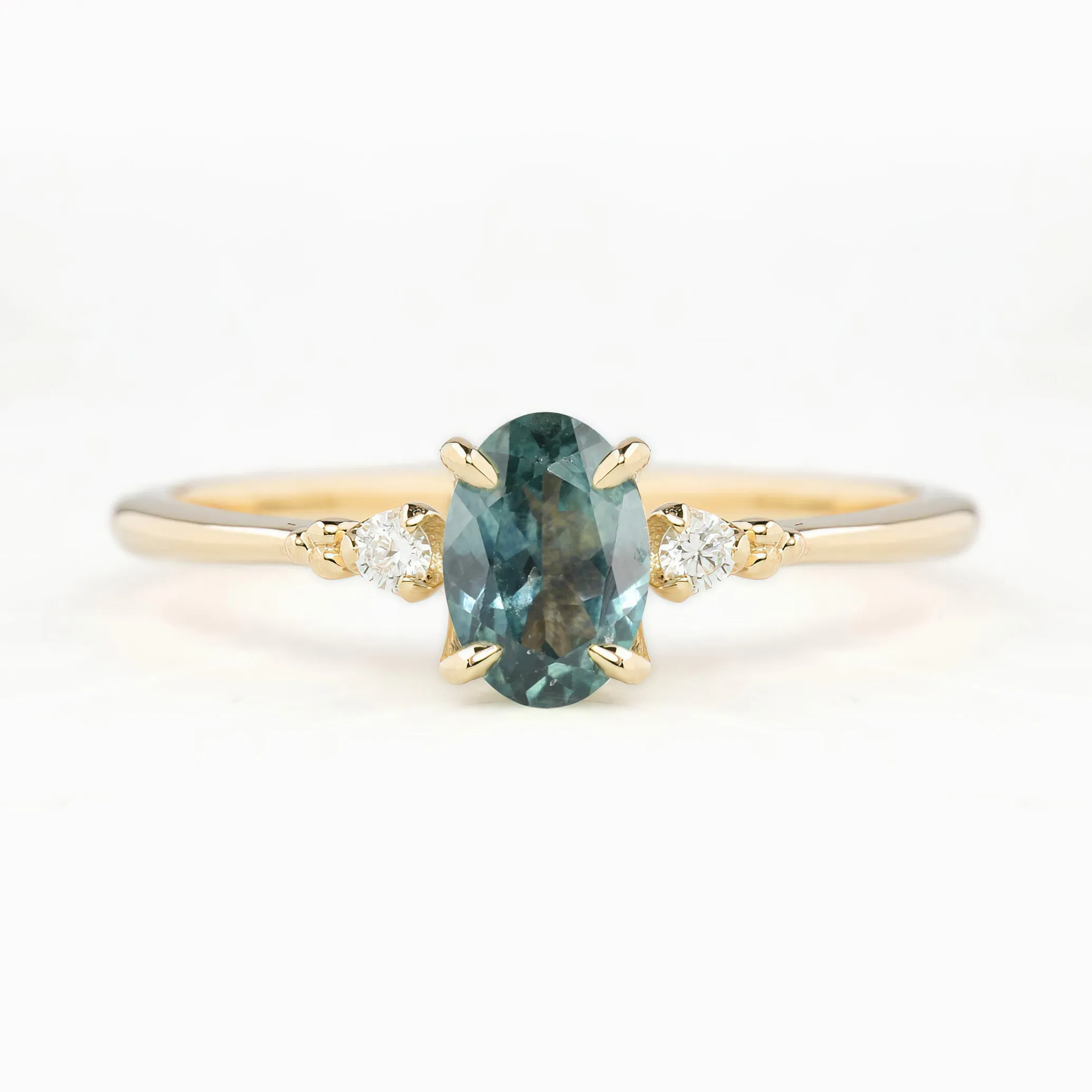 Estel Ring 6.5mm Oval Blue Green Montana Sapphire 14K Yellow Gold