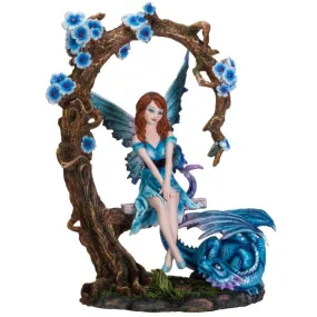 Fairy on Swing with Blue Dragon Figurine