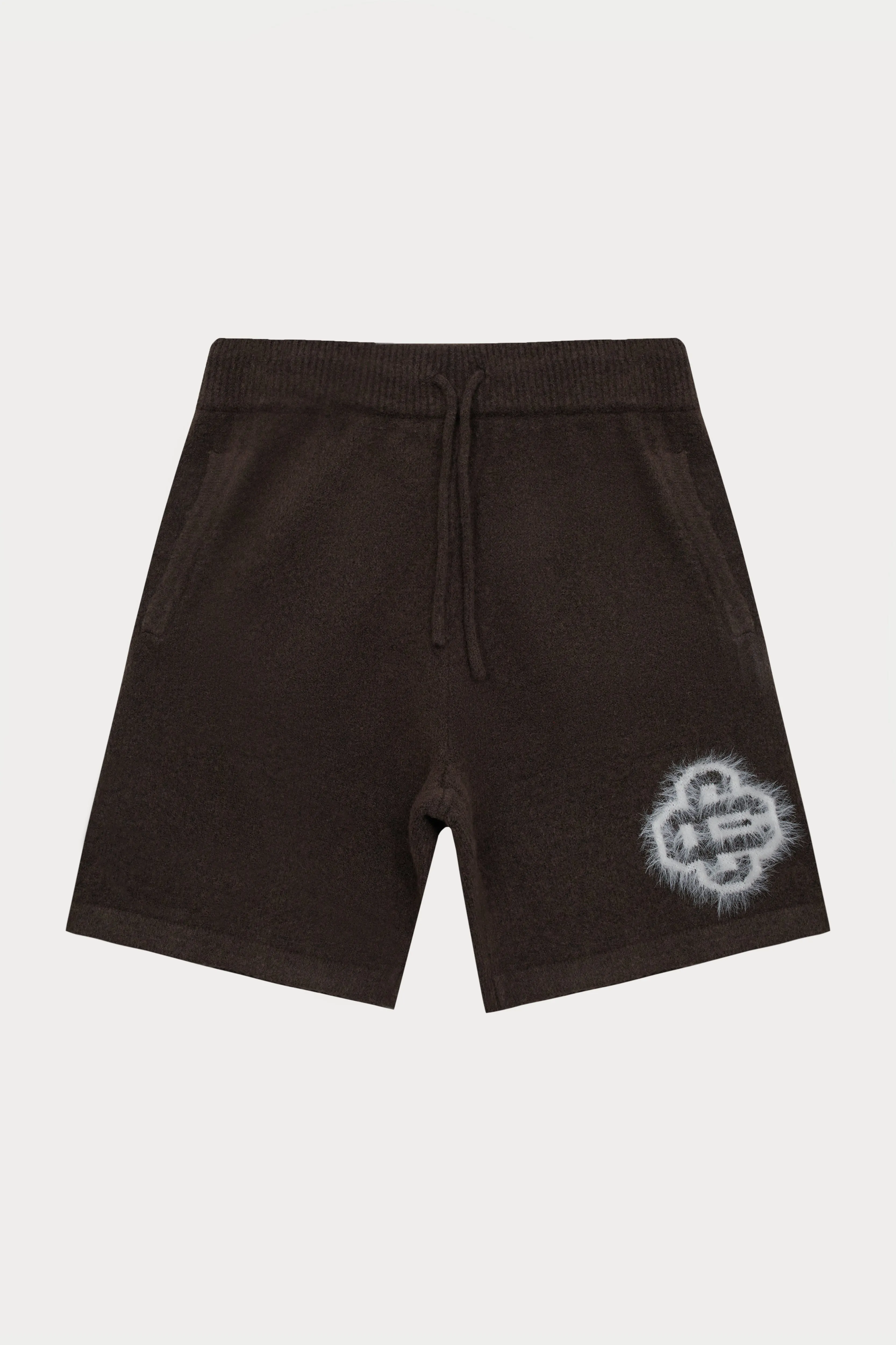 FLUFFY EMBLEM KNITTED SHORTS - BROWN