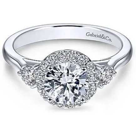 Gabriel Noelle Three Stone Halo Diamond Engagement Ring 7482W44