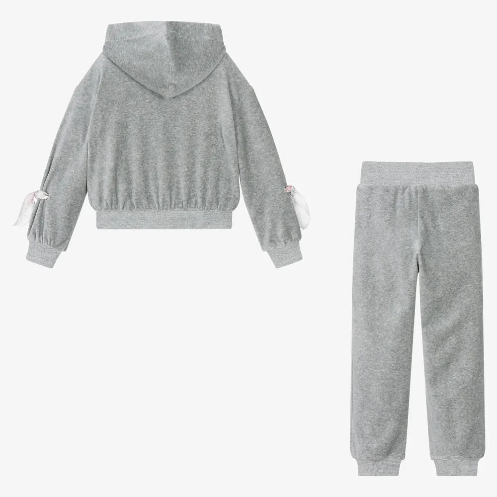 Girls Grey Cotton Velour Tracksuit