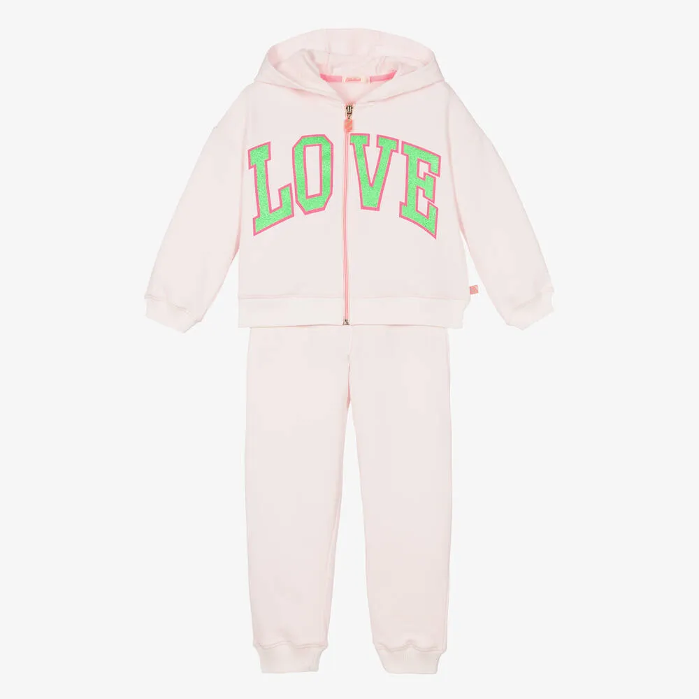 Girls Pink Cotton 'Love' Tracksuit