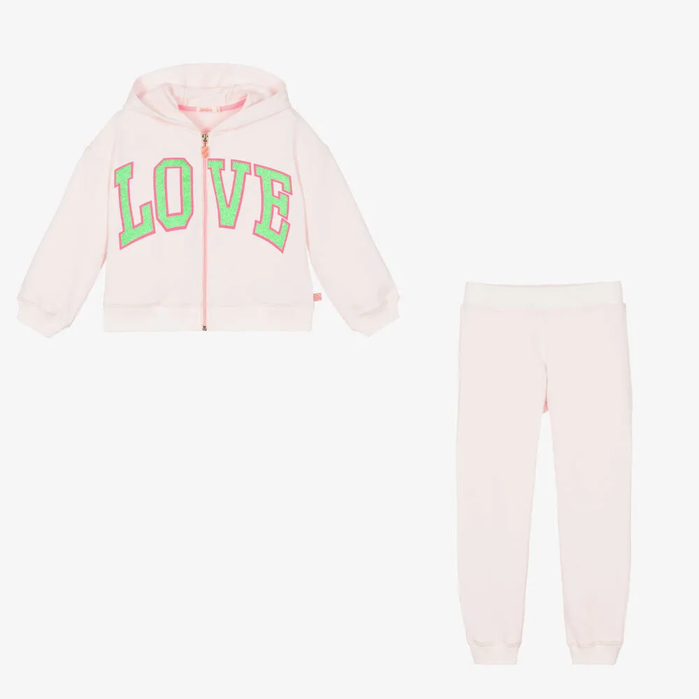 Girls Pink Cotton 'Love' Tracksuit