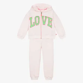 Girls Pink Cotton 'Love' Tracksuit