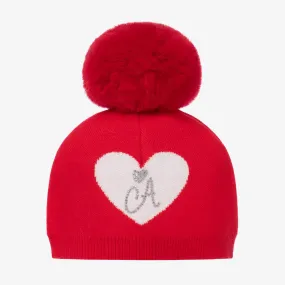 Girls Red Knitted Pom-Pom Hat