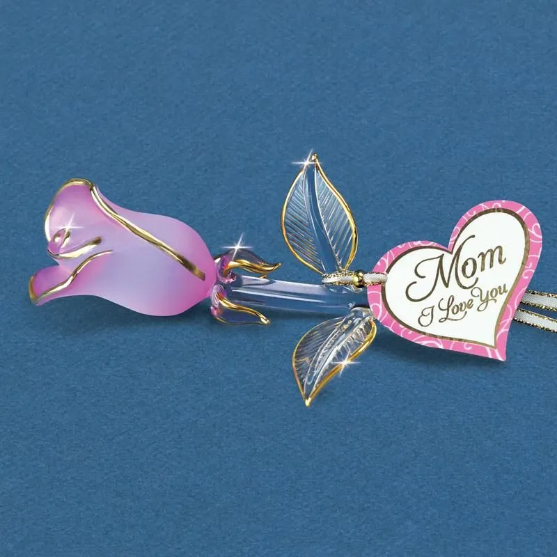 Glass Pink Pearl Mom, I Love You Rose Figurine