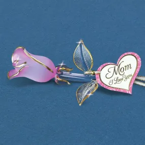 Glass Pink Pearl Mom, I Love You Rose Figurine