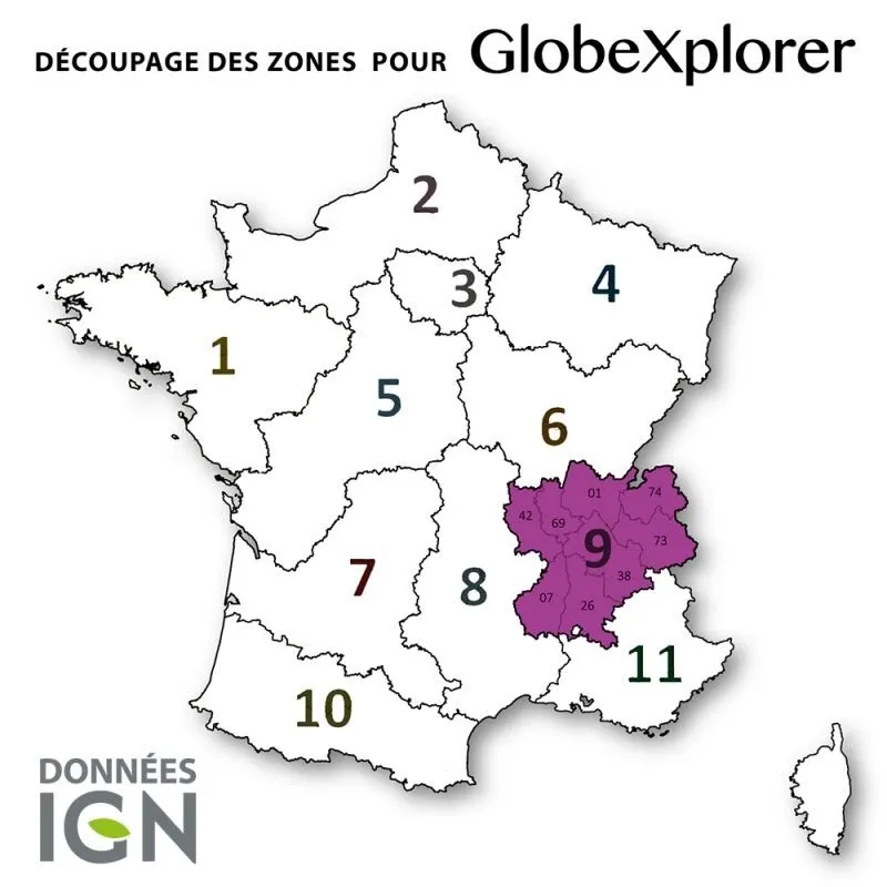 Globexplorer  Carte Topographique de la zone 9 - départements 42, 69, 01, 74, 38, 73, 07 et 26 - 1 : 25 000