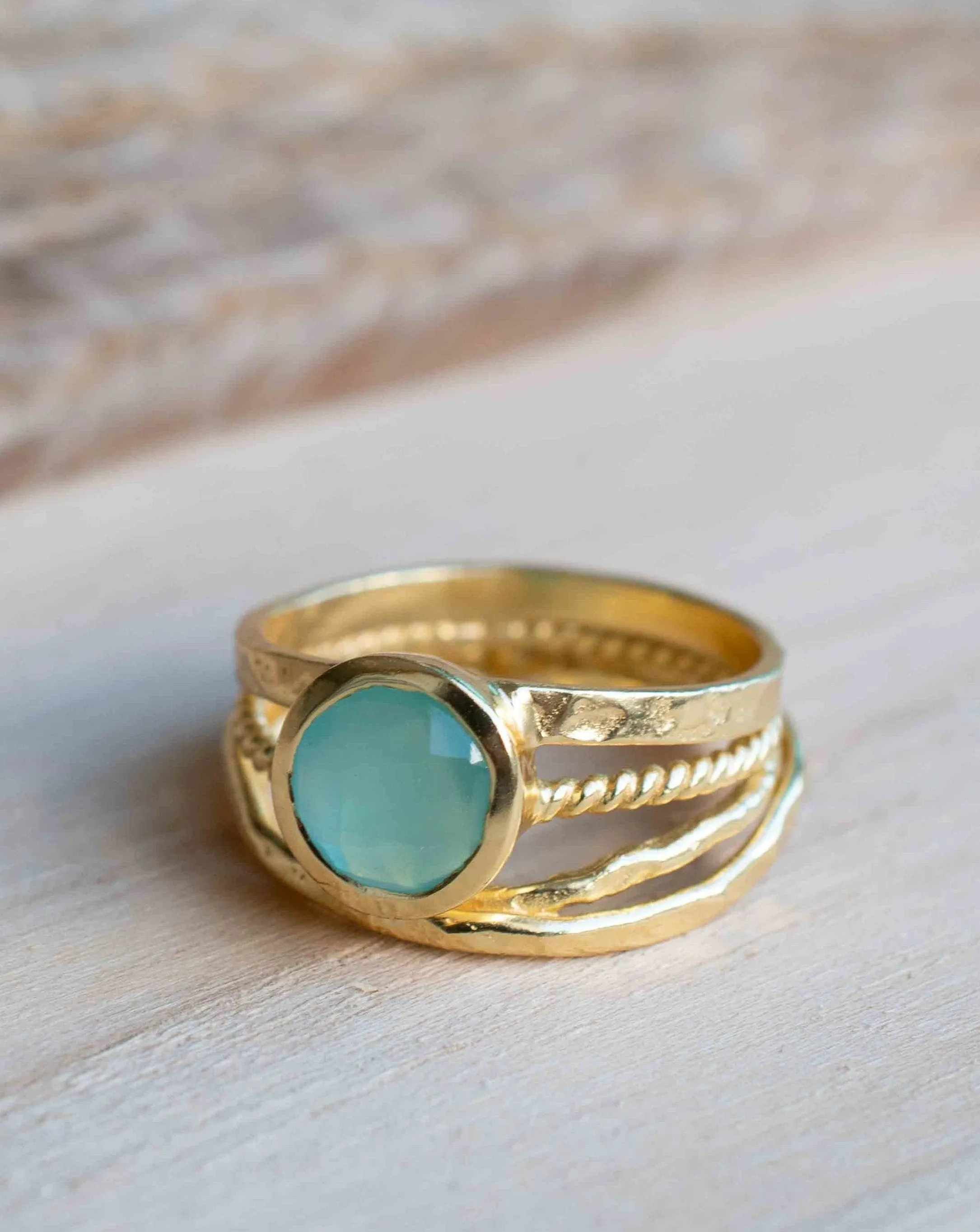 Gold Plated 18k Aqua Chalcedony * Gemstone Ring * Handmade * Statement * Natural * Organic*Gift for her*Jewelry*Bycila*May Birth