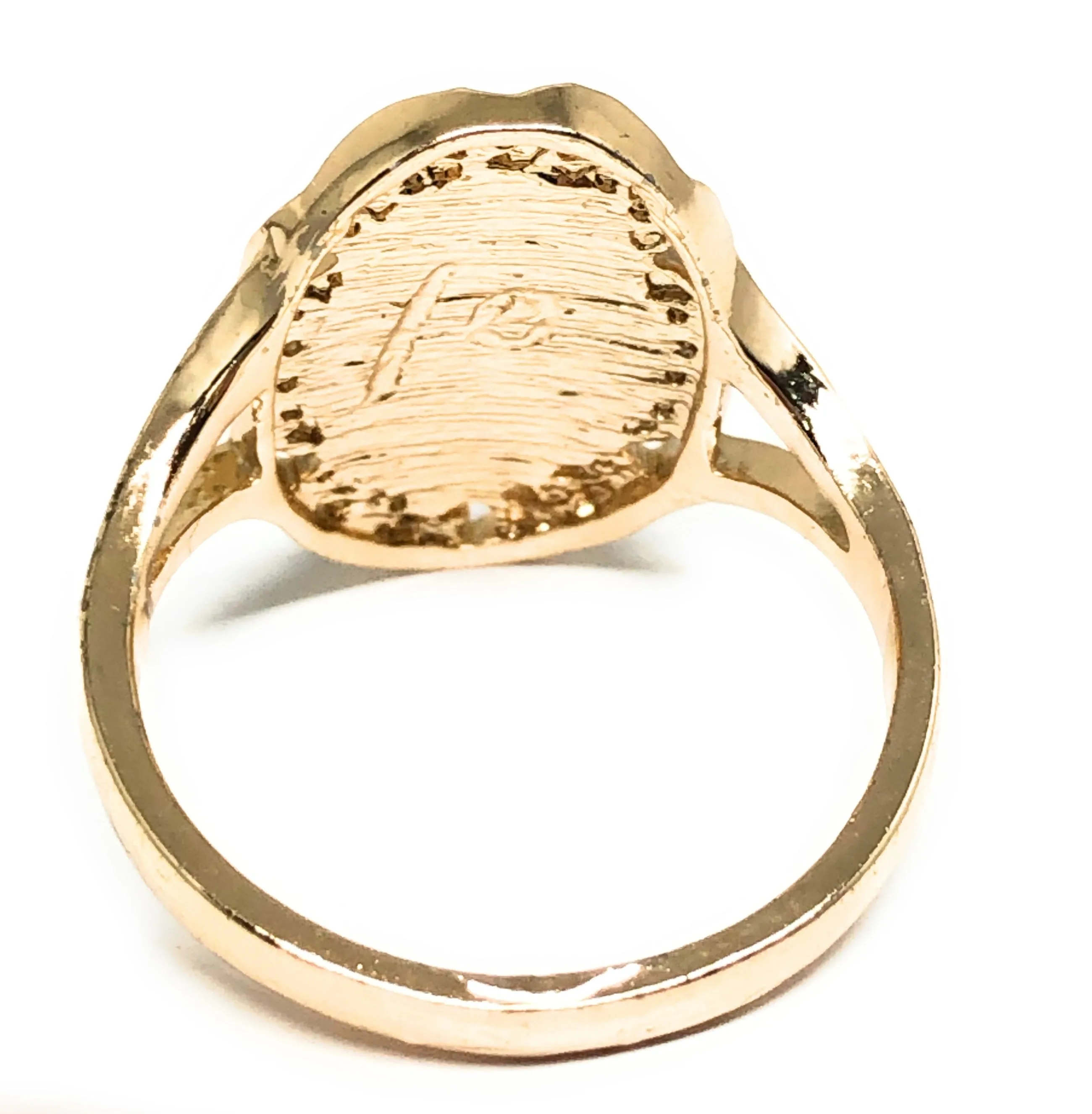Gold Plated Tri-Color Virgin Mary Oval Ring Virgen Guadalupe Anillo