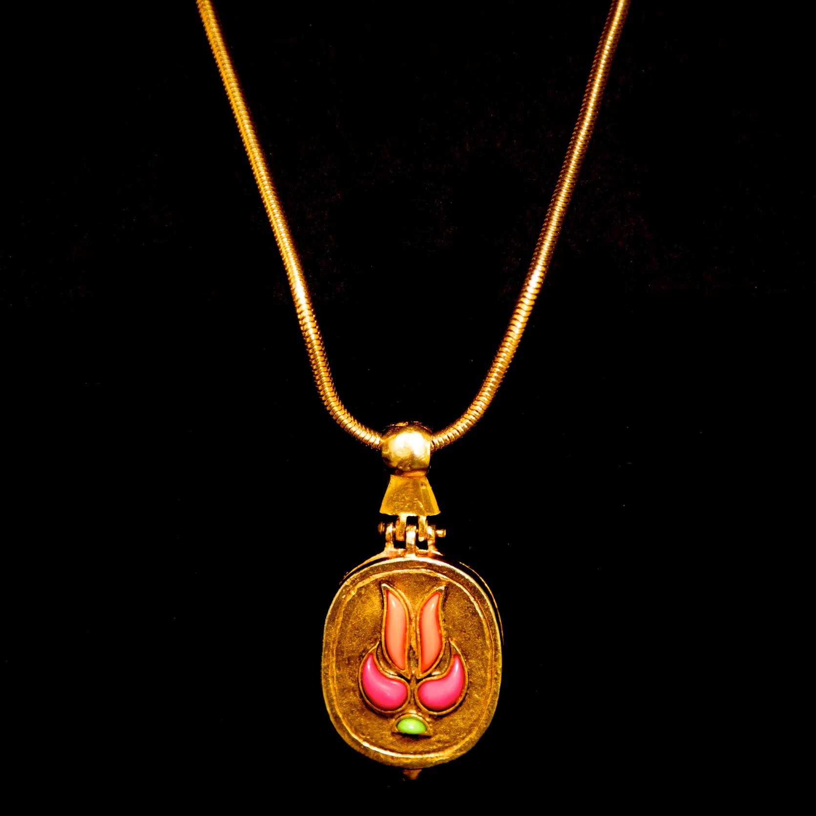 Goosens Paris Gold Gilt and Lucite Locket Necklace