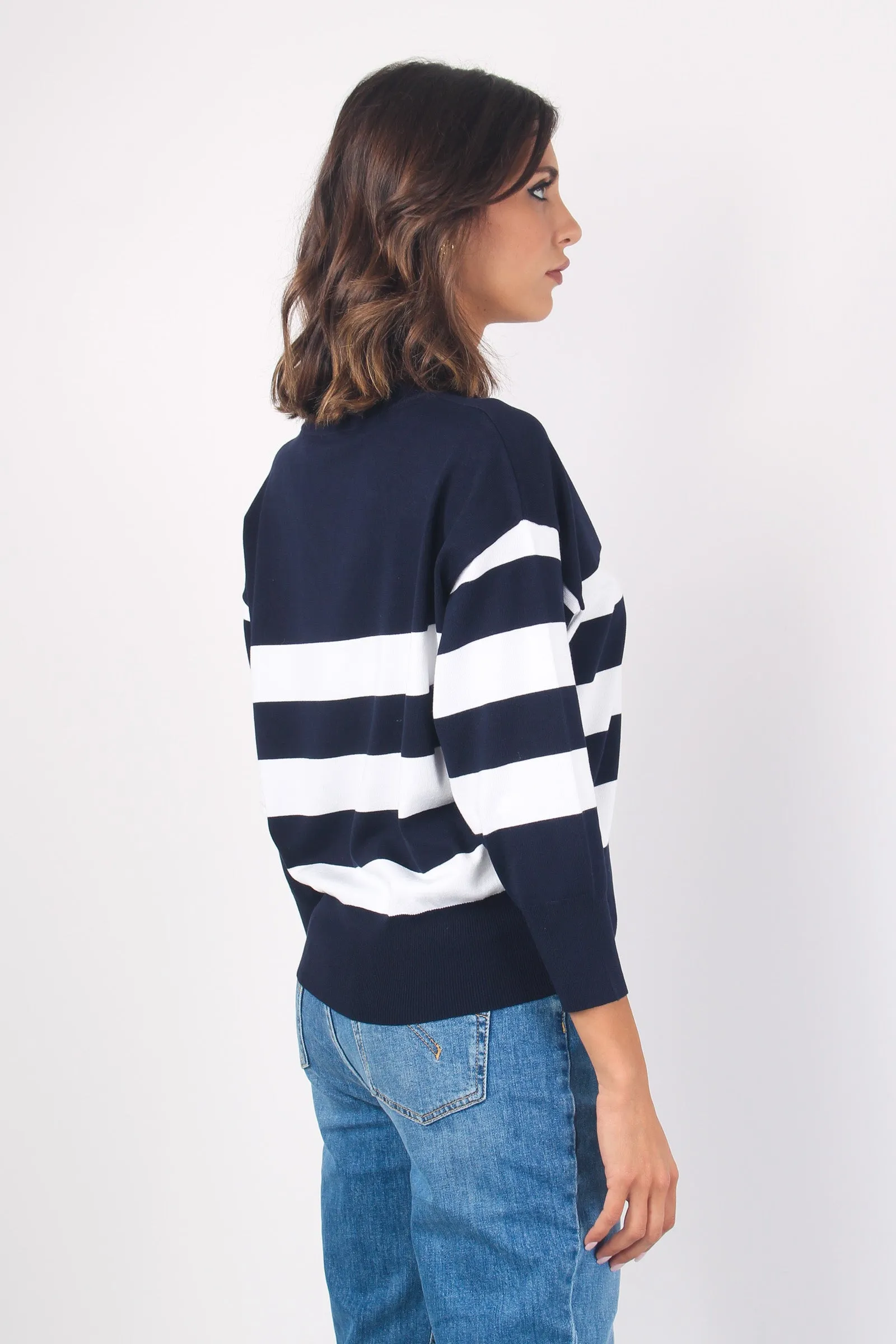 Granito Maglia Scollo V Riga Blu/bianco
