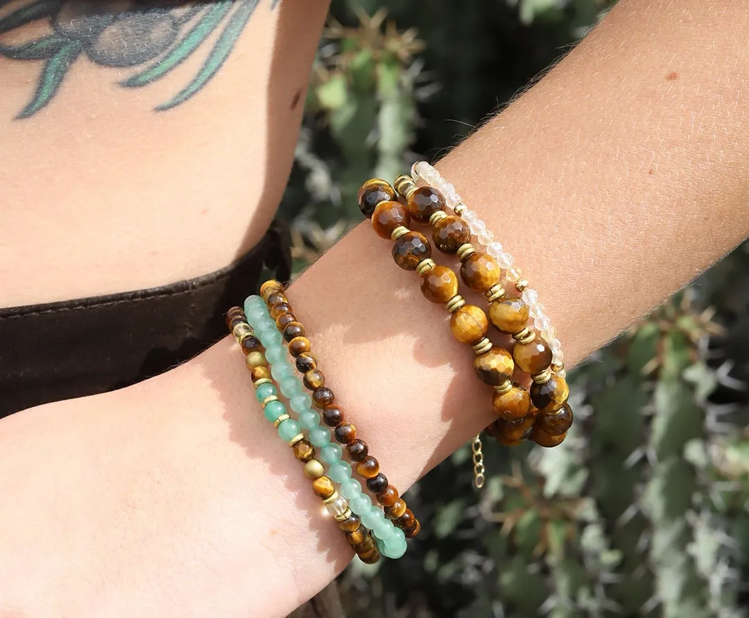 Green Aventurine, Tiger Eye Anklet or Wrist Bracelet- Abundance and Prosperity