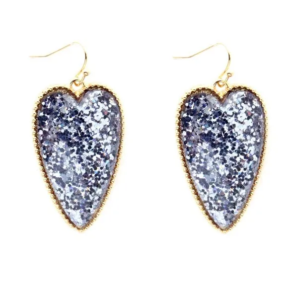 Grey Glitter Heart Earrings