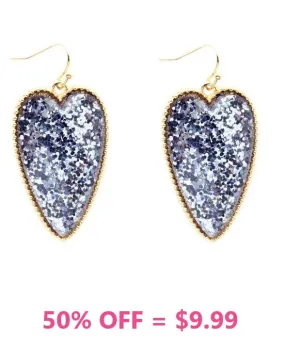 Grey Glitter Heart Earrings