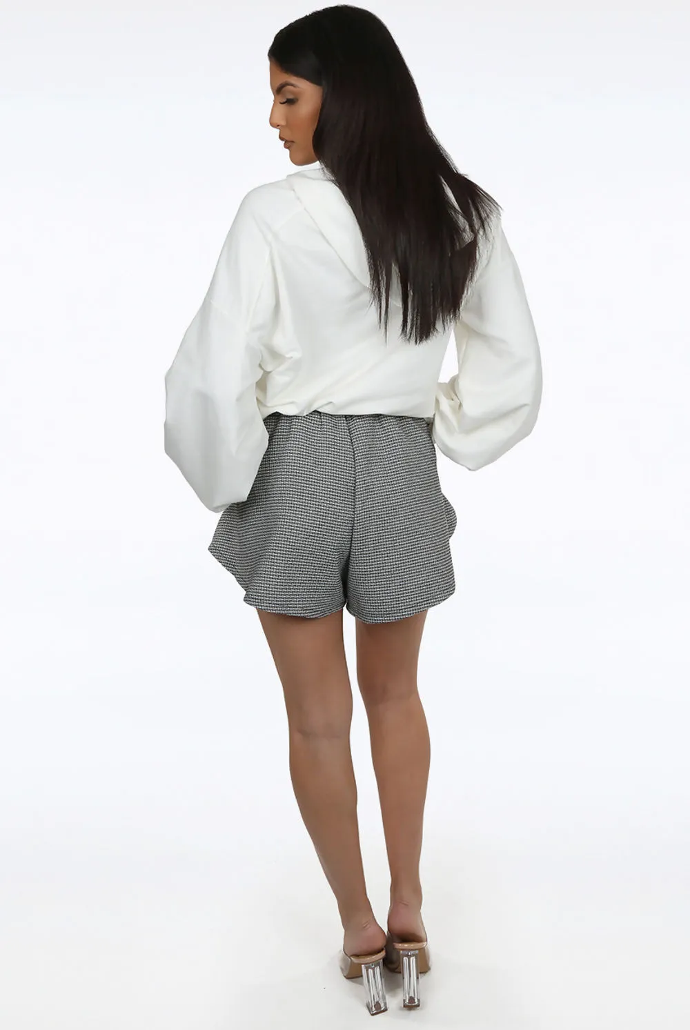 Grey Tweed Rufffle Shorts 