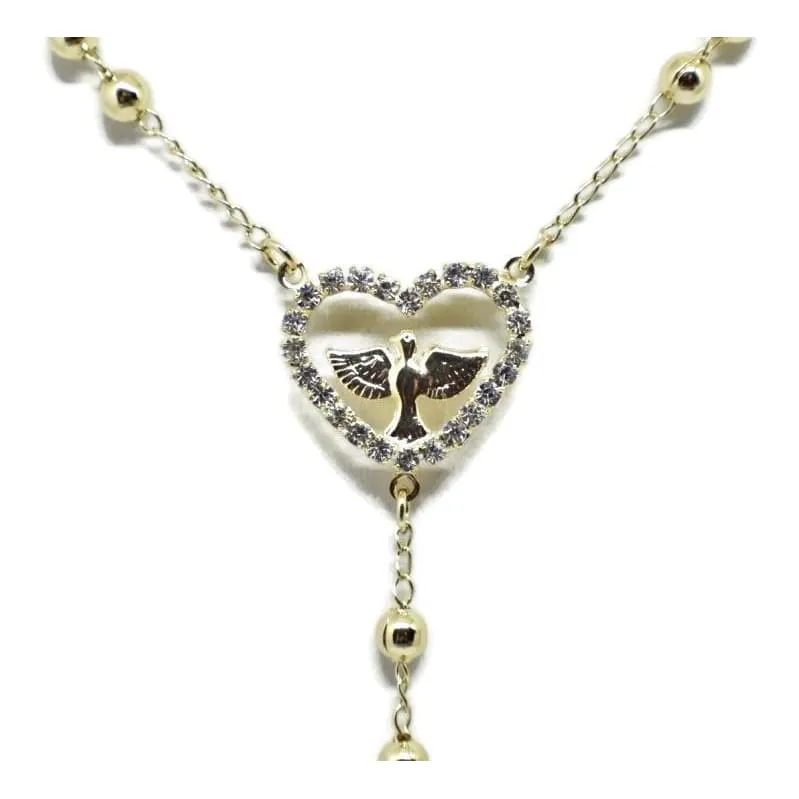 Heart dove 3mm beads 18k gold plated rosary