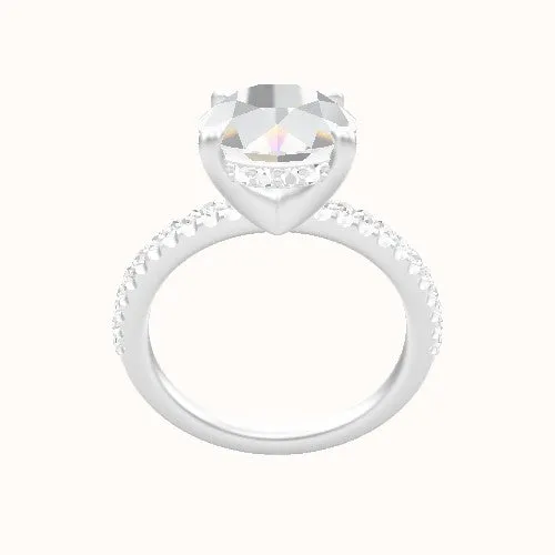 illusion Pave Engagement Ring With V Prong with Hidden Halo Head