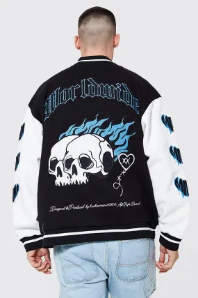 Jersey Varsity Bomber Jacket With Man Badge