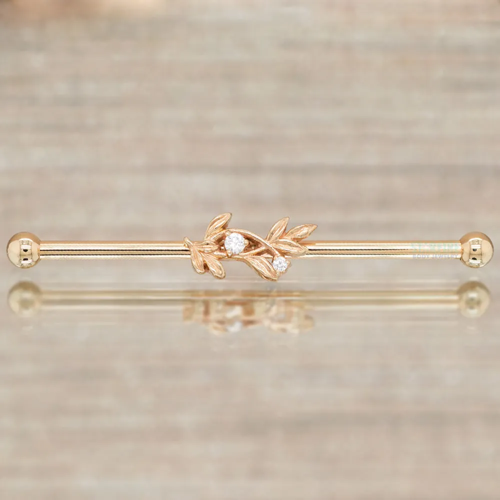 Jessamine Industrial Barbell in Gold with White CZ's