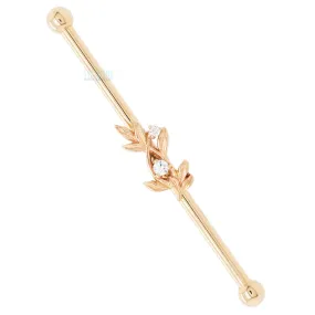 Jessamine Industrial Barbell in Gold with White CZ's