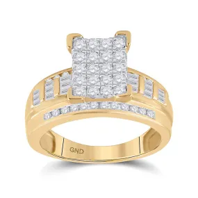 Keene Jewelers 10kt Yellow Gold Round Diamond Cluster Bridal Wedding Engagement Ring 7/8 Cttw