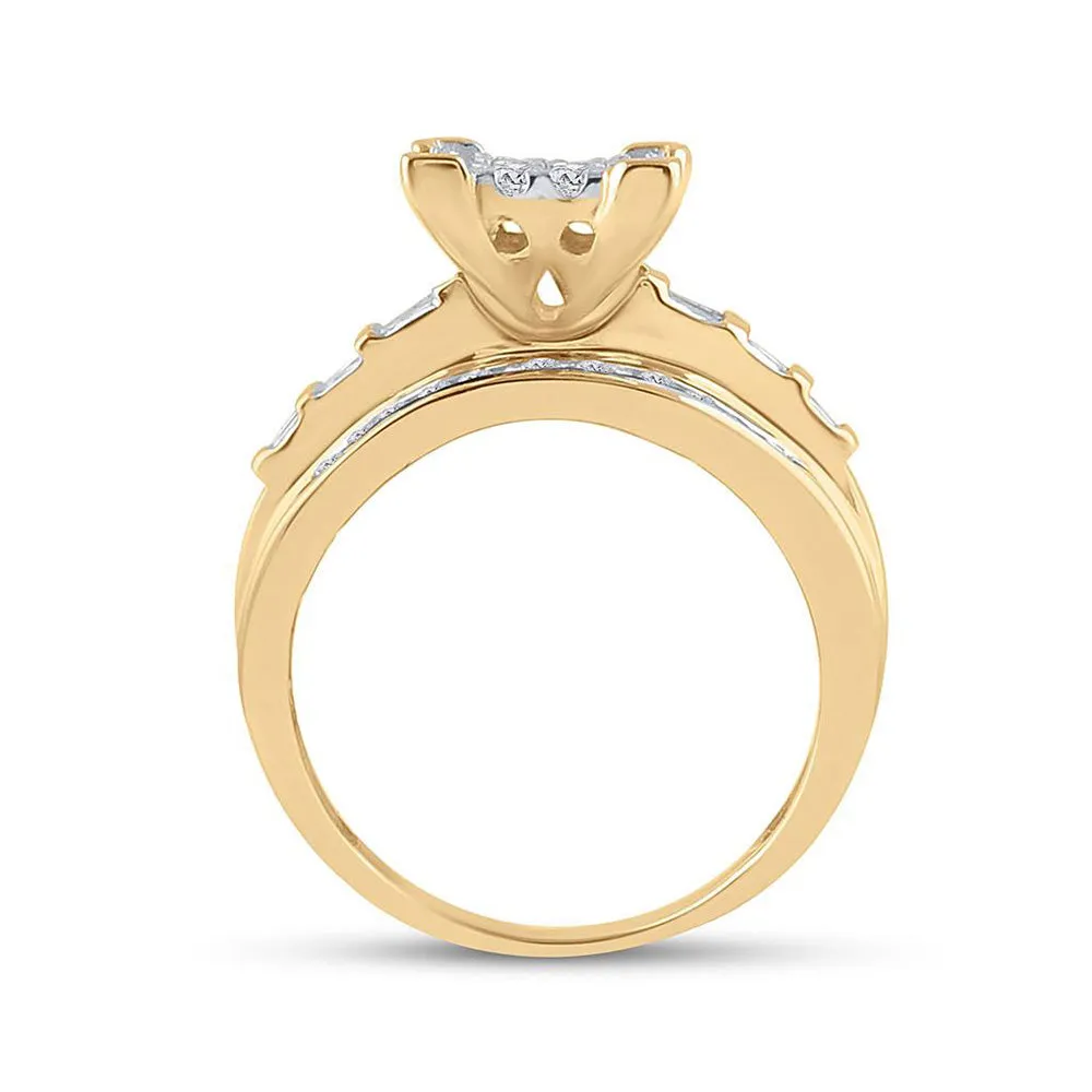 Keene Jewelers 10kt Yellow Gold Round Diamond Cluster Bridal Wedding Engagement Ring 7/8 Cttw