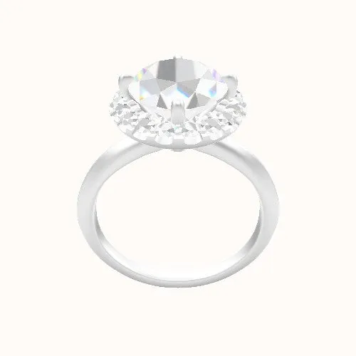 Knife Edge Engagement Ring With Petal Prong Halo Head