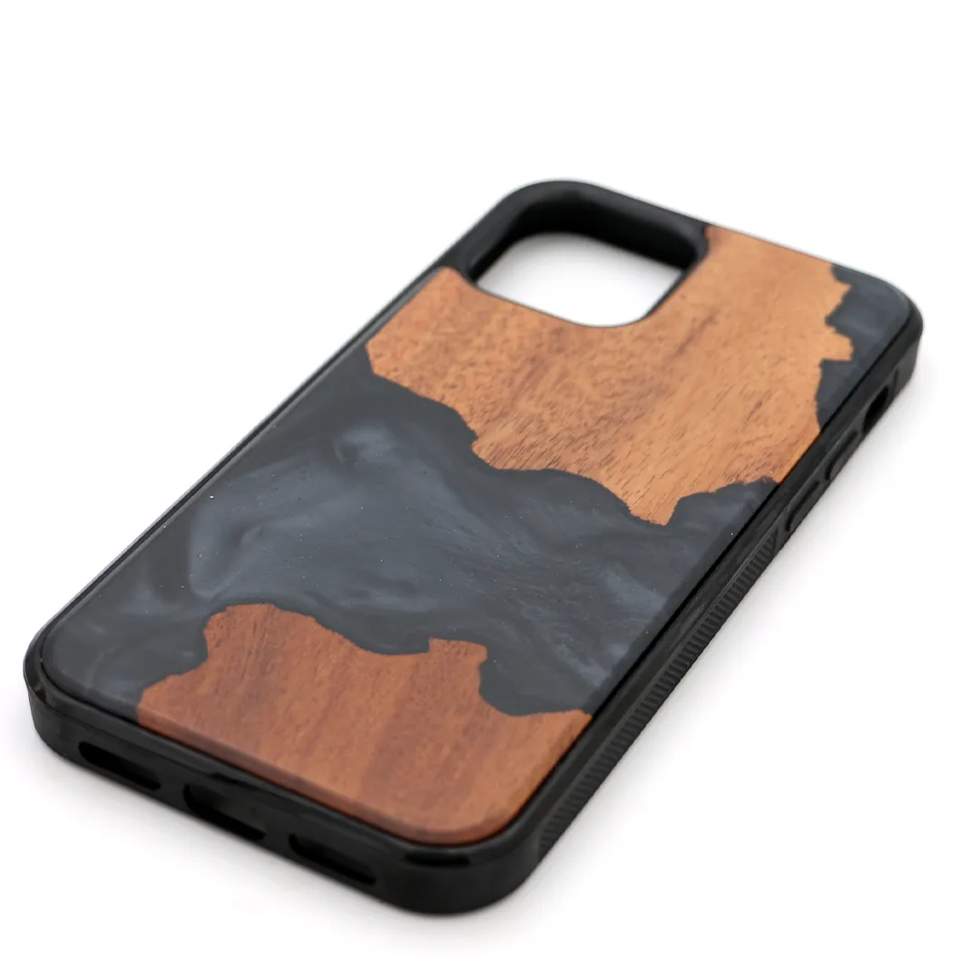 Koa Wood and Black Resin Phone Case