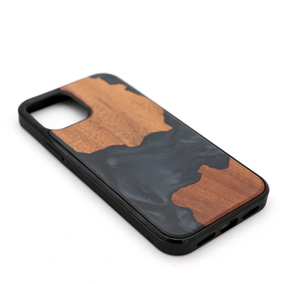 Koa Wood and Black Resin Phone Case