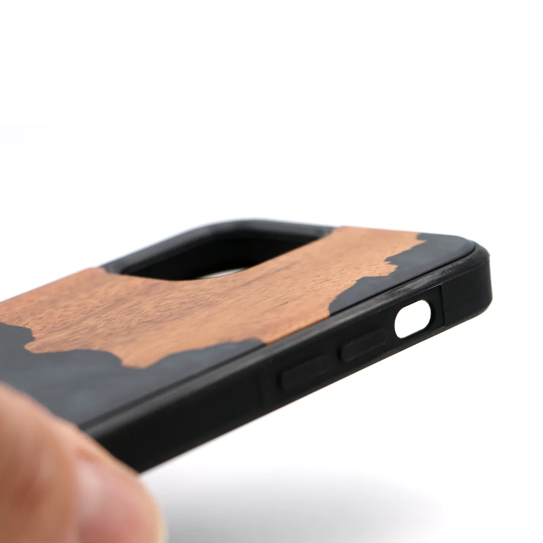 Koa Wood and Black Resin Phone Case