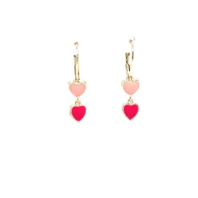 Light Pink and Hot Pink Enamel Heart Earrings