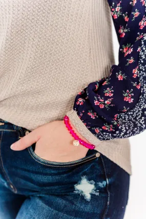 Little Bit Of Love Single Beaded Bracelet- Fuschia & Gold