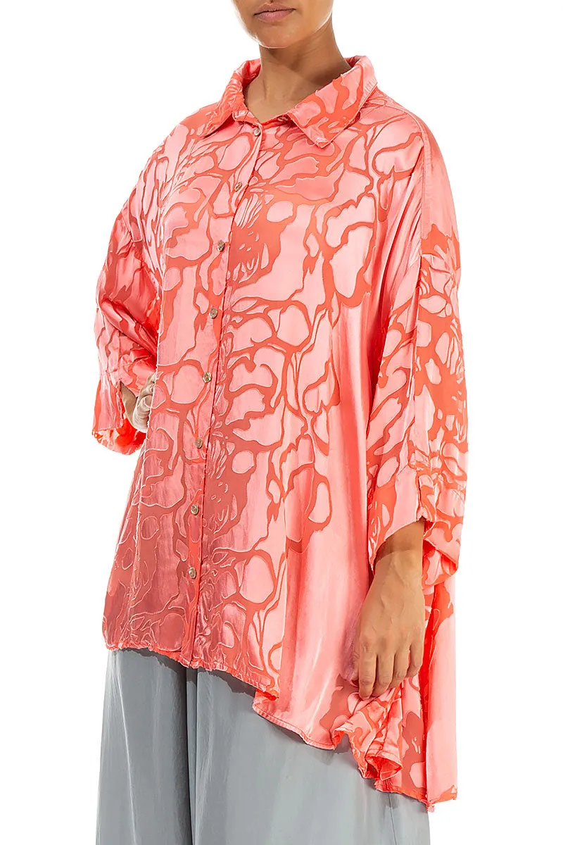 Loose Floral Living Coral Silk Shirt