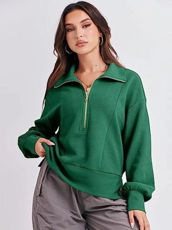 Loose Zipper Neck Women Sweatshirt