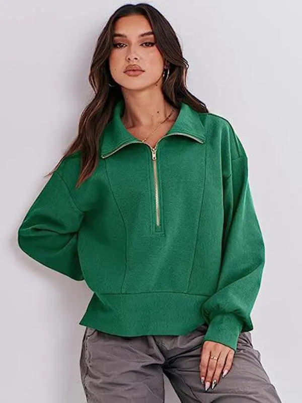 Loose Zipper Neck Women Sweatshirt