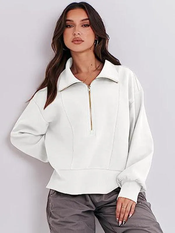 Loose Zipper Neck Women Sweatshirt